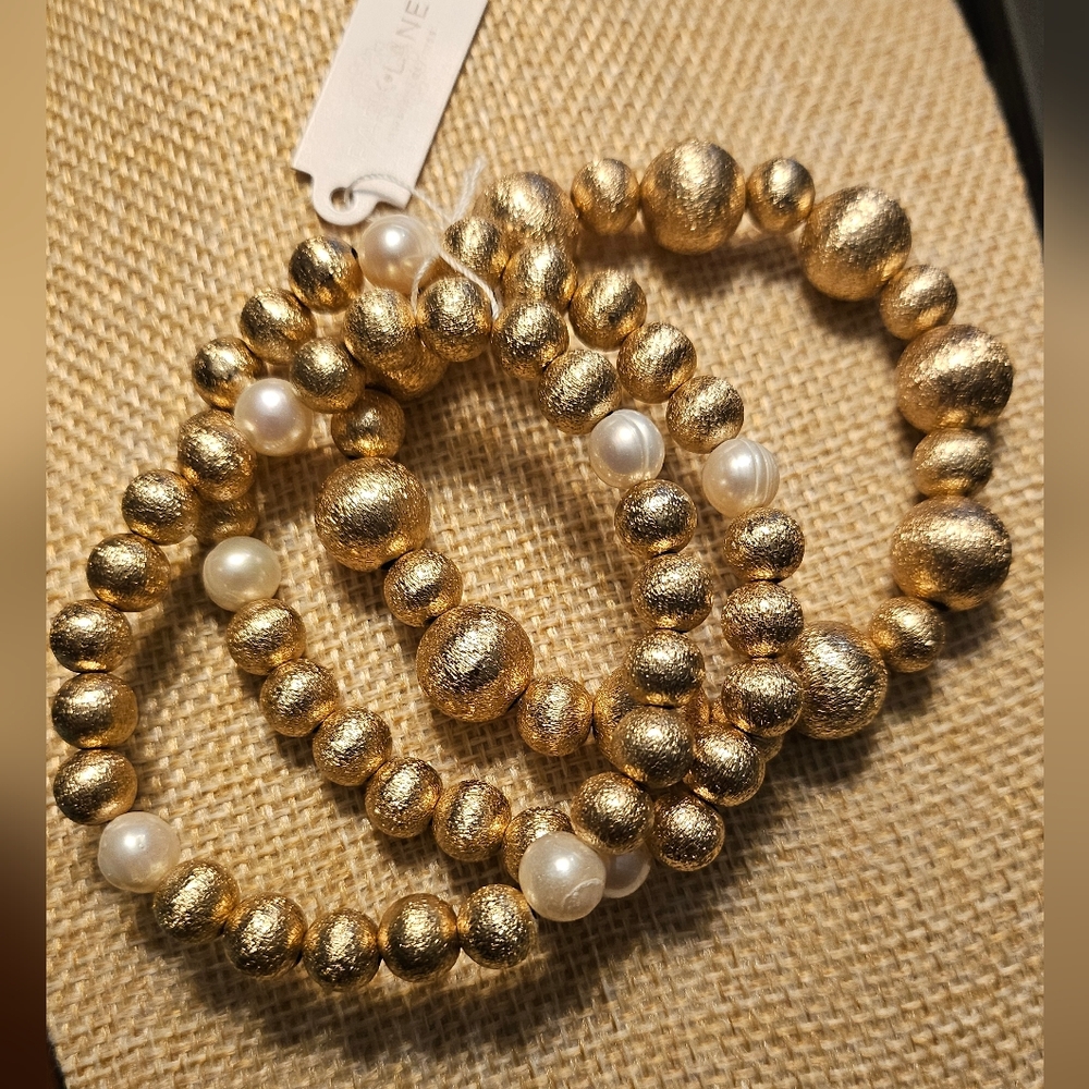 Park Lane Gold and Pearl Beaded Bracelet Set. New With Tags.